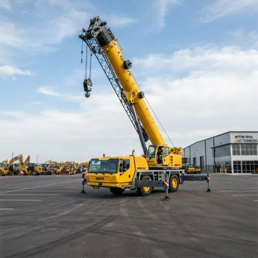 Mobile crane at a construction equipment auction